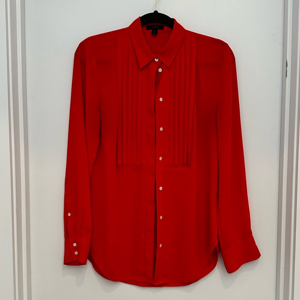 J. Crew Tuxedo Button Up Blouse in Red